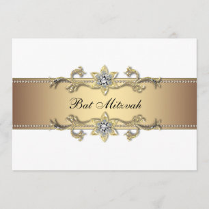 White and Gold Bat Mitzvah Invitation