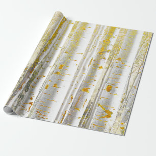 White and Gold Birch Trees Wrapping Paper
