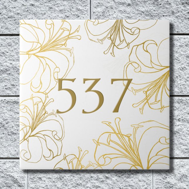 White and Gold Boho Decorative House Number Plaque Tile (Creator Uploaded)