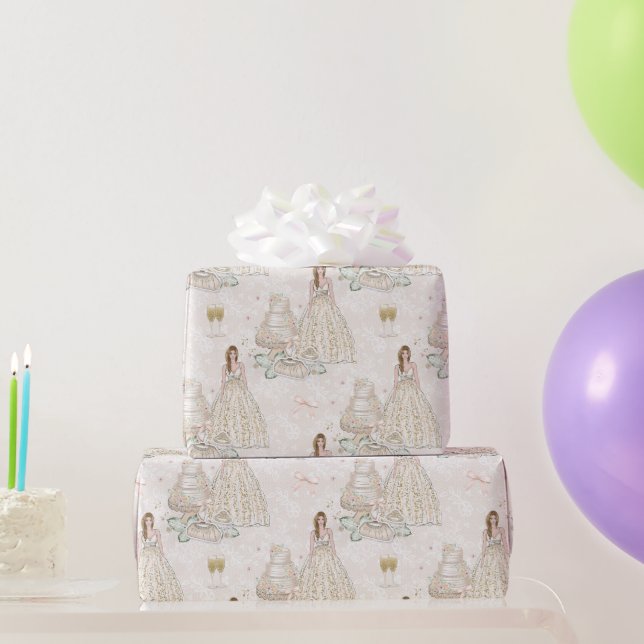 White and Gold Bridal Wedding  Wrapping Paper (Party Gifts)