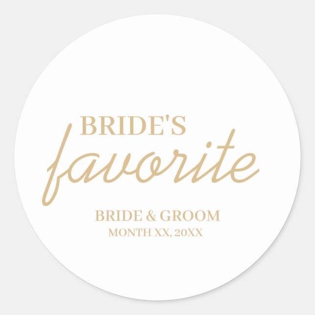 White and Gold Bride's Favourite Snack Wedding Classic Round Sticker (Front)