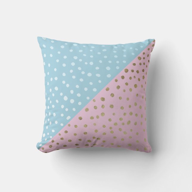 White and Gold Bronze Dot Pattern Pillow (Front)