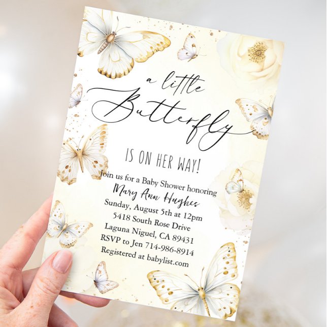 White and Gold Butterfly Baby Shower Invitation (Creator Uploaded)