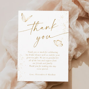 White and Gold Butterfly Bridal Shower  Thank You Card
