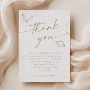 White and Gold Butterfly Bridal Shower  Thank You Card