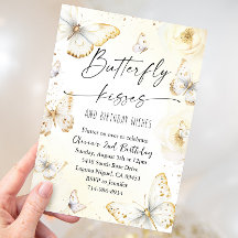 White and Gold Butterfly Kisses Birthday