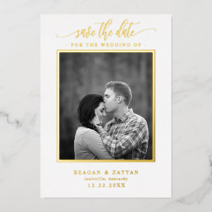 White And Gold Calligraphy Photo Save The Date