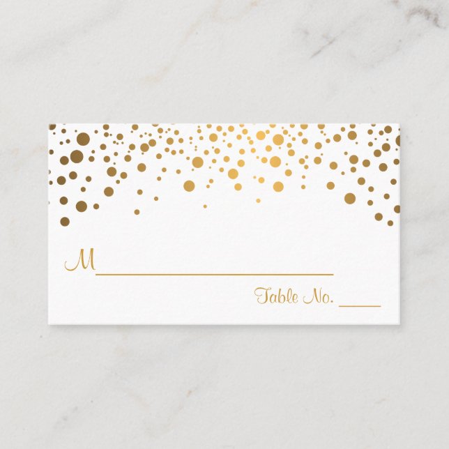 White and Gold Chevron and Confetti Dots 2 Place Card (Front)