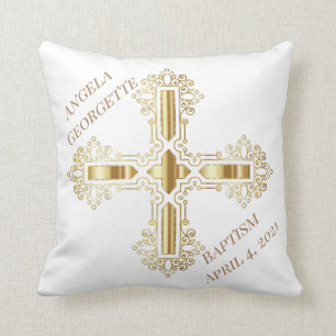 White and  Gold Christian Cross Throw Pillow