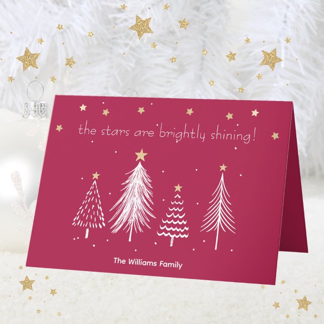 White and Gold Christmas with Family Name Red Holiday Card (Christmas Family Name Red Holiday Card)