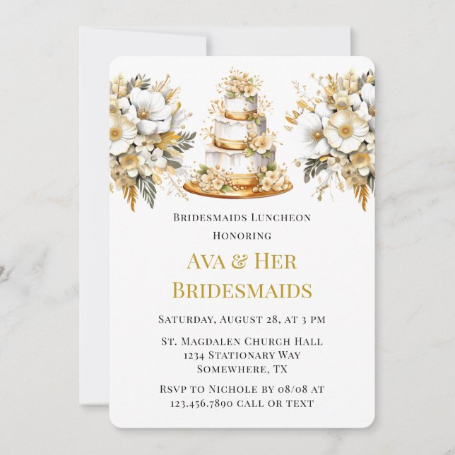 White and Gold Church Bridesmaids Luncheon Invitation (Front)