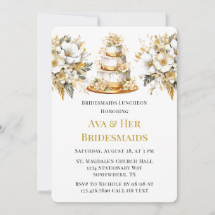White and Gold Church Bridesmaids Luncheon Invitation