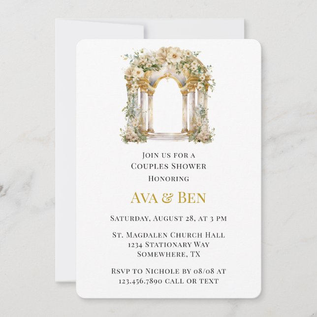 White and Gold Church Couples Shower Invitation (Front)