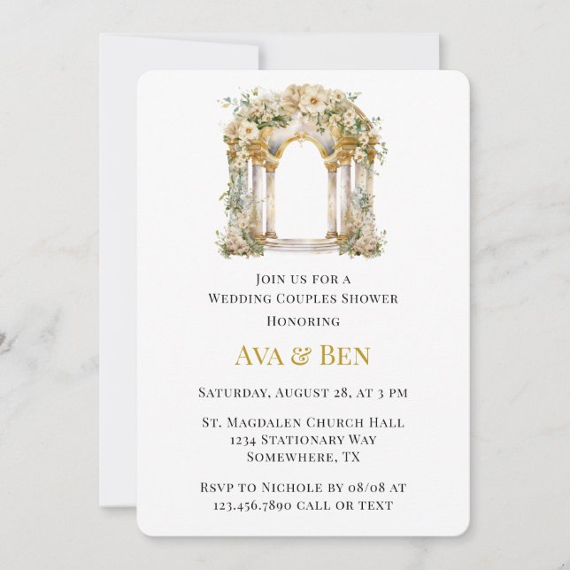 White and Gold Church Wedding Couples Shower Invitation (Front)