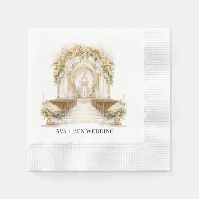White and Gold Church Wedding Napkin (Front)