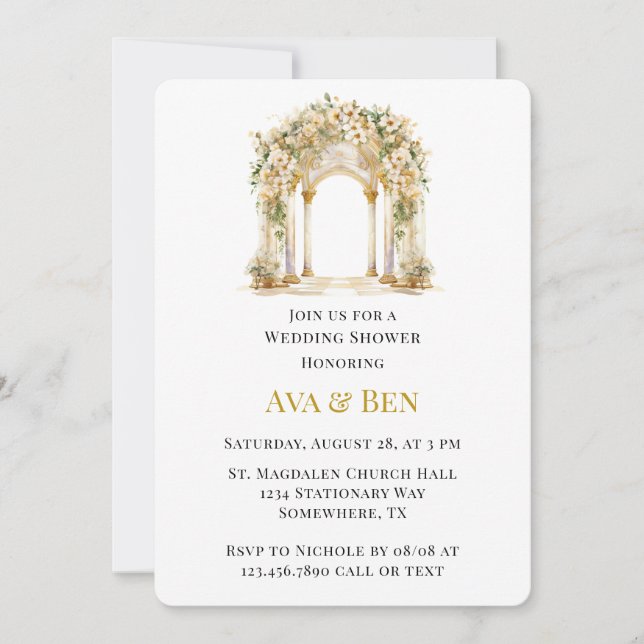 White and Gold Church Wedding Shower Invitation (Front)