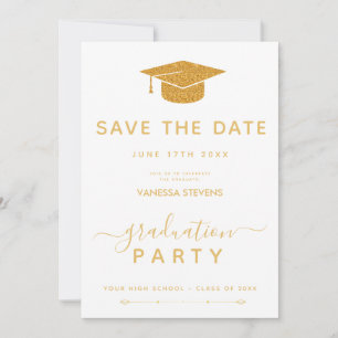 White And Gold Classic Graduation Save the Date Invitation