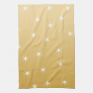 White and Gold Colour Star Pattern Tea Towel