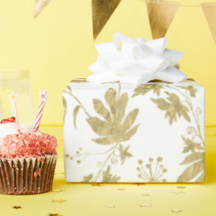 White and Gold Coloured Plants and Leaves Wrapping Paper