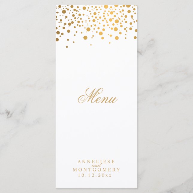 White and Gold Confetti Dots -  Menu (Front)