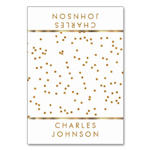 White and Gold Confetti Dots   Place Cards