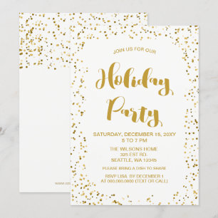 White and Gold confetti Modern holiday Party Invitation
