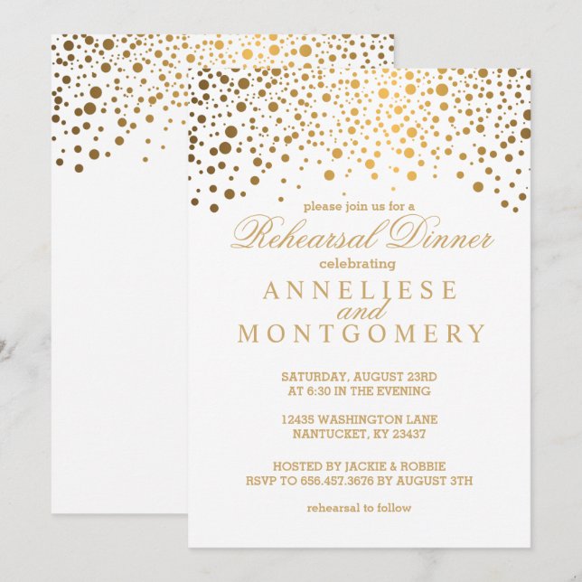 White and Gold Confetti Rehearsal Dinner Invitation (Front/Back)