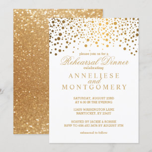 White and Gold Confetti Rehearsal Dinner Invitation
