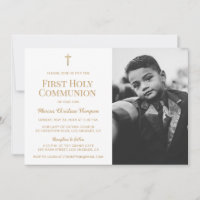 White and Gold Cross Boy First holy communion  