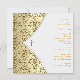White and Gold Cross Christening Invitation