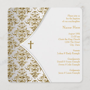 White and Gold Cross Christening Invitation