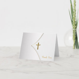 White and Gold Cross Christening Thank You Cards