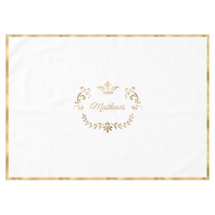 White and Gold Crown Crest Personalised Tablecloth