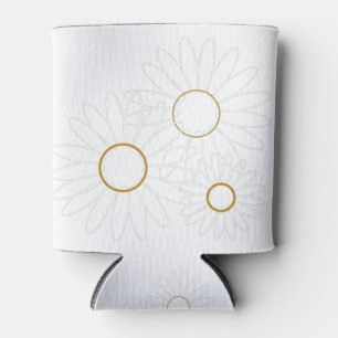 White and Gold Daisies Can Cooler