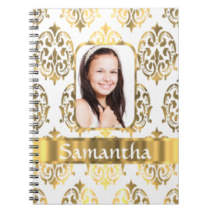 White and gold damask notebook