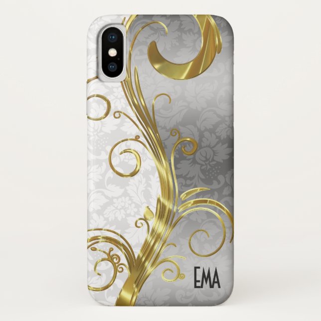 White And Gold Damasks Gold & Silver Swirls Case-Mate iPhone Case (Back)