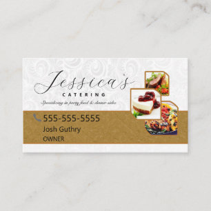 White and gold Elegant Catering Business Card