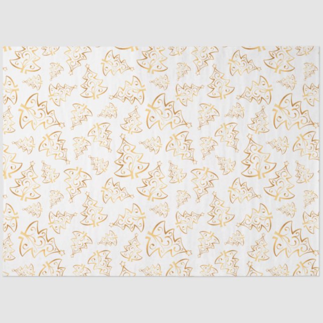 White and Gold Elegant Christmas Trees Tissue Paper (Front)