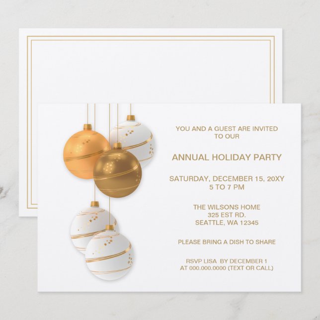 White and Gold Elegant Corporate Holiday Party Invitation (Front/Back)