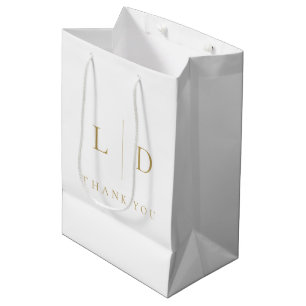White and Gold Elegant Minimalist Monogram Wedding Medium Gift Bag