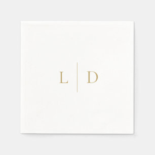 White and Gold Elegant Minimalist Monogram Wedding Napkin