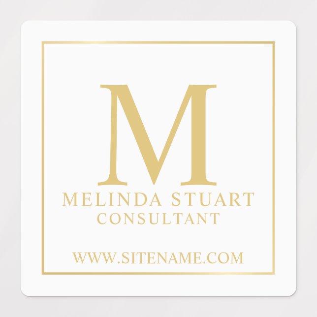 White and Gold Elegant Monogram Business Labels (Design 1)