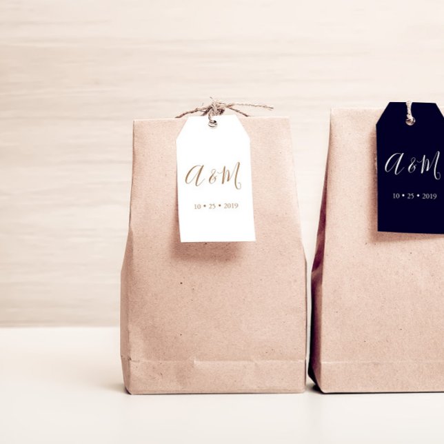 White And Gold Elegant Monogram Wedding Favour tag (Creator Uploaded)