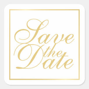 White and Gold Elegant Wedding Save the Date Square Sticker