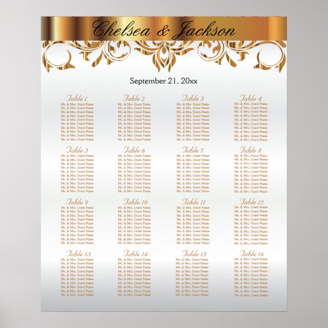 White and  Gold Element Design - 16 Seating Chart (Front)