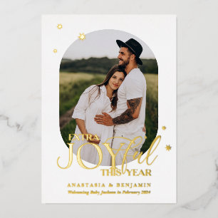White and Gold Extra Joyful Pregnancy Christmas  Foil Holiday Card