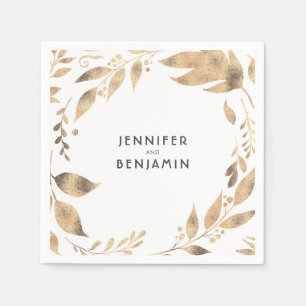 White and Gold Fall Leaves Elegant Wedding Napkin