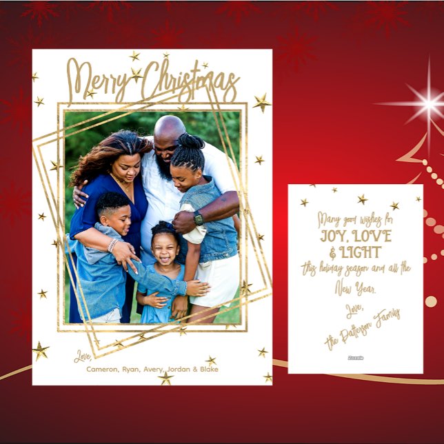 White and Gold Family Custom 1 Photo Christmas Holiday Card (Creator Uploaded)