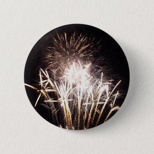 White and Gold Fireworks I Patriotic Celebration 6 Cm Round Badge