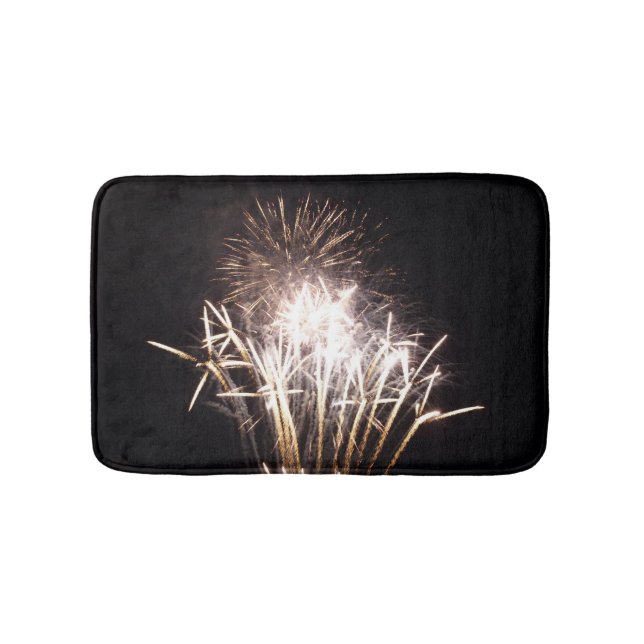 White and Gold Fireworks I Patriotic Celebration Bath Mat (Front)